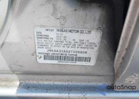 2002 Infiniti I35 z USA, uszkodzony, nr VIN JNKDA31A52T026908